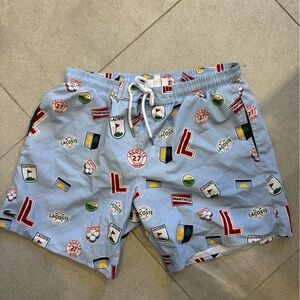 Lacoste Light Blue Logo Patch Print Swim Trunks